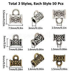 150 個 3 スタイルのチベットスタイル合金チューブベイル  ループベイル  コラム  ミックスカラー  7~7.5x5.5~7x5~5.5mm  穴：1.5~2.5mm  内径：1.6mm  50個/スタイル&nbsp;TIBE-SC0001-87