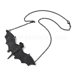 ハロウィン用のゴム製バットペンダント合金アズキチェーンネックレス  ブラック  24.61インチ（62.5cm）&nbsp;NJEW-H075-01EB