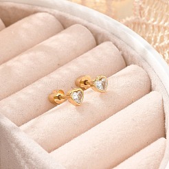 女性用304ステンレススチールラインストーンスタッドピアス  ハート  イオンプレーティング（ip）  14KGP本金メッキ  4.5x4.5mm&nbsp;EJEW-M068-02G