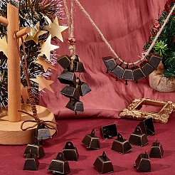 25 個の鉄の鐘のペンダント装飾  麻ロープ付き  クリスマスオーナメント用  アンティークブロンズ  36x26x20mm  穴：3.5mm&nbsp;HJEW-FH0001-82