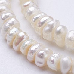 天然養殖淡水パールビーズ連売り  フラットラウンド  ベージュ  3~3.2x4.5~5x5~5.5mm  穴：0.5mm  約116個/連  13.6インチ&nbsp;PEAR-F004-64-01