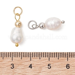 6 個 2 色の天然養殖淡水真珠のペンダント  ライスチャーム  貝殻色  ミックスカラー  18.5x6.5~7.5mm  丸カン：5x0.8ミリ  内径：3.5mm  3個/カラー&nbsp;PALLOY-JF05189