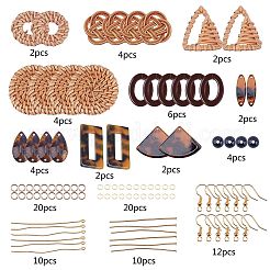 編み込み風イヤリング作りキット  織りリンキングリング＆ペンダント＆ビーズを含む  樹脂リンキングリング＆ペンダント  アクリルビーズ  真鍮のピアスフック  ゴールドカラー&nbsp;DIY-SC0001-58