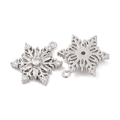 真鍮マイクロパヴェクリアキュービックジルコニアペンダント  カドミウムフリー＆ニッケルフリー＆鉛フリー  クリスマススノーフレーク  プラチナ  18x14x3.5mm  穴：1.2mm&nbsp;KK-S389-09P