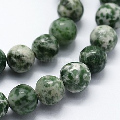 天然グリーンスポットジャスパービーズ連売り  ラウンド  12mm  穴：1.2mm  約32個/連  14.76インチ（37.5cm）&nbsp;X-G-I199-30-12mm