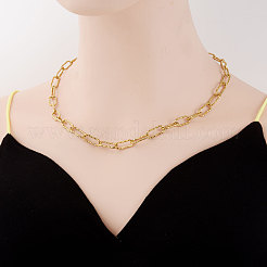 304ステンレススチールのテクスチャードペーパークリップチェーンネックレス（女性用）  18KGP本金メッキ  17.72インチ（45cm）&nbsp;HX6515-2