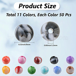 550 個 11 色不透明アクリルビーズ  ラウンド  ミックスカラー  8mm  穴：1.5mm  約50PCS /カラー&nbsp;SACR-PA0001-05