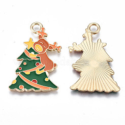 環境に優しい合金エナメルペンダント  カドミウムフリーと鉛フリー＆ニッケルフリー  クリスマスのトナカイ/クワガタ  ライトゴールド  グリーン  32.5x22x1mm  穴：3mm&nbsp;X-ENAM-Q437-061-NR