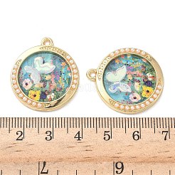 合金樹脂チャーム  蝶とフラットラウンド  アブソリュートプラスチック模造パール  ライトゴールド  カドミウムフリー＆ニッケルフリー＆鉛フリー  ラックめっき  印刷  カラフル  27.5x24.5x3.5mm  穴：1.8mm&nbsp;FIND-C074-19KCG