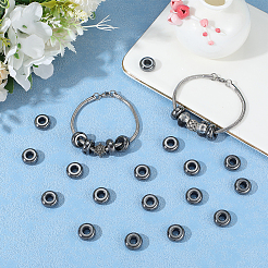 合成非磁性ヘマタイトヨーロピアンビーズ40個  大穴ビーズ  ロンデル  14x6mm  穴：6mm&nbsp;G-BBC0001-53