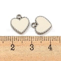 ファッション 304 ステンレススチール エナメルペンダント  フラットハート  ホワイト  ステンレス鋼色  11x10x2mm  穴：1.8mm&nbsp;STAS-Z009-08P