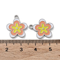 304ステンレススチールエナメルペンダント  花のチャーム  ステンレス鋼色  ゴールド  17x15x1.5mm  穴：1.8mm&nbsp;STAS-P339-16P-02
