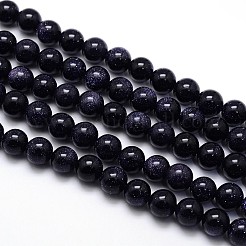 合成ブルーゴールドストーンラウンドビーズ連売り  4mm  穴：1mm  約85個/連  14.5インチ&nbsp;G-O047-11-4mm