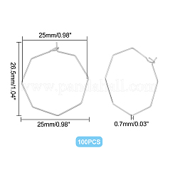 316ステンレススチールフープピアス金具100個  ワイングラスチャームのパーツ  八角形  ステンレス鋼色  25x26.5x0.7mm&nbsp;STAS-DC0003-92