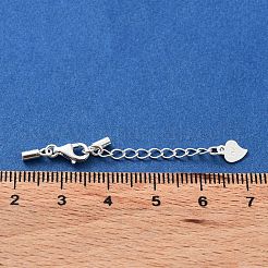 スターリングシルバーカーブチェーンエクステンダー925個  カニカンとコードエンドを備えたエンドチェーン  ハートチェーンタブ  s925スタンプあり  銀  23mm&nbsp;STER-G039-03B-S