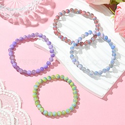 6.5mm 染色天然白翡翠ラウンドビーズストレッチブレスレット（女性用）  ミックスカラー  内径：2~2-1/8インチ（5.2~5.5cm）&nbsp;BJEW-JB10734
