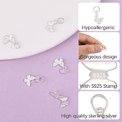 スターリングシルバーチャーム5個925個  銀色のメッキ  丸カン付き  蝶  12x9x1.5mm  穴：3.5mm&nbsp;STER-BBC0009-44A