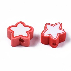 手作り樹脂粘土ビーズ  スター  レッドオレンジ  8.5~11x9~11x4mm  穴：1.6mm&nbsp;CLAY-N011-015E
