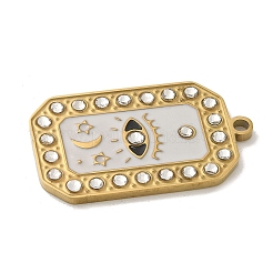 304ステンレススチールラインストーンペンダント  エナメルスタイル  長方形  ナザールボンジュウ  ホワイト  26.5x16x2mm  穴：1.8mm&nbsp;STAS-I322-82G-A