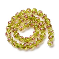光る手作りの金砂ランプワークビーズ連売り  バラの丸  暗闇で光る  緑黄  9~11mm  穴：1.2~1.5mm  約40~41個/連  14.80''~15.31''（37.6~38.9センチメートル）&nbsp;LAMP-B028-03M-10mm