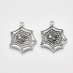 合金のチベット風チャーム  カドミウムフリー＆鉛フリー  クモの巣  アンティークシルバー  27x23x3mm  穴：1.5mm  約425個/1000g&nbsp;TIBE-S314-62AS-LF