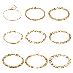 304ステンレススチールチェーンブレスレット  カニカン付き  ミックスカラー  9個/セット&nbsp;STAS-TA0004-58