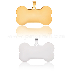 10個2色304ステンレスペンダント  手動研磨  空白タグのスタンプ  犬用の骨  ミックスカラー  22x40x1.8mm  穴：8.5mm  5個/カラー&nbsp;STAS-BBC0007-20