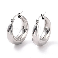 変色しない304ステンレススチール製チャンキーフープピアス（女性用）  ステンレス鋼色  27x24x7mm  ピン：0.6mm&nbsp;X-EJEW-F280-06C-P