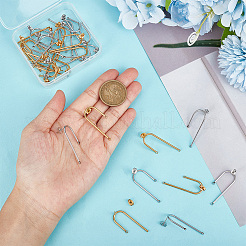 16ペア2色304ステンレススチールアーチスタッドピアス金具  水平ループとイヤーナット/ピアスバックキャッチ付き  ゴールデン·ステンレス鋼色  37x15x1.5mm  穴：1.5mm  ピン：0.8mm  8ペア/カラー&nbsp;STAS-UN0047-91