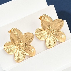 変色しない304ステンレススチールスタッドピアス  花  ステンレス鋼色  32x31mm&nbsp;STAS-L024-004G-02
