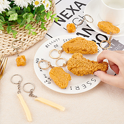 8種類のスタイルの模造食品キーホルダー5個  フライド チキン ウイング レッグ ナゲット ポップコーン フライド ポテト pvc ペンダント キーホルダー  ミックスカラー  11.3~14cm&nbsp;KEYC-FG0001-03