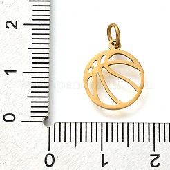 304ステンレススチールチャーム  丸カン付き  バスケットボールの魅力  レーザー切断  イオンプレーティング（ip）  18KGP本金メッキ  14x11.5x1mm  穴：3mm&nbsp;STAS-Z119-21G