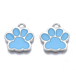 合金エナメルチャーム  カドミウムフリー＆鉛フリー  犬の足跡  ディープスカイブルー  17.5x16x1.5mm  穴：2mm&nbsp;ENAM-T016-22P-E-RS