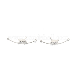 変色しない201ステンレススチールコネクタチャーム  猫  ステンレス鋼色  43x11x1.5mm  穴：1.5mm&nbsp;X-STAS-N098-094P