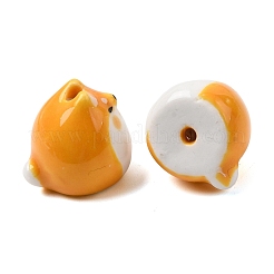 手作りの陶器ビーズ  光沢釉の磁器  犬  ダークオレンジ  16~16.5x16.5x18.5mm  穴：2.5mm&nbsp;PORC-G015-01B