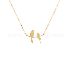304ステンレススチール製の枝にとまる鳥の切り抜きシルエットペンダントネックレス（女性用）  ゴールドカラー  15.75インチ（40cm）&nbsp;WG41729-01