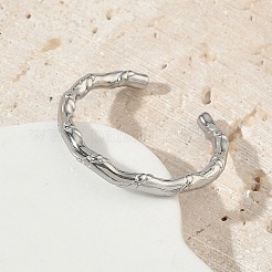 女性用304ステンレススチールカフオープンリング  竹  ステンレス鋼色  2.7mm  内径：18.2mm&nbsp;RJEW-L341-07B-P