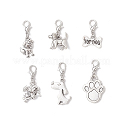 チベット風合金ペンダント装飾6個  犬  合金製カニカン付き  アンティークシルバー  24~34.5mm&nbsp;HJEW-JM03895