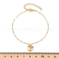 304ステンレススチールチャームブレスレット  女性用ダップチェーンブレスレット  ハートイオンプレーティング（IP）  18KGP本金メッキ  7.76インチ（19.7cm）&nbsp;BJEW-H210-01G