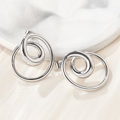 304ステンレススチールスタッドピアス  スパイラル  ステンレス鋼色  27x24mm&nbsp;EJEW-D319-02P