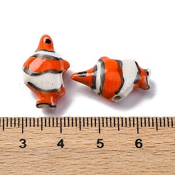 手作りの陶器ビーズ  手描きの陶器ビーズ  魚  レッドオレンジ  21~21.5x12.5~13x7.5~8mm  穴：1.8mm&nbsp;PORC-R002-02F