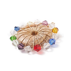 天然石ピクチャージャスパーペンダント  ドーナツ/パイディスクチャーム  カラフルなガラスビーズと本物の 18k 金メッキの銅線を巻き付けたもの  44x41x6.5mm  穴：3mm&nbsp;PALLOY-JF01755-05