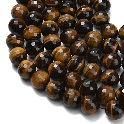 天然石タイガーアイビーズ連売り  ラウンド  ファセット（128ファセット）  12mm  穴：1.5mm  約31~32個/連  14.76~15.16インチ（37.5~38.5cm）&nbsp;G-L642-F01-12mm