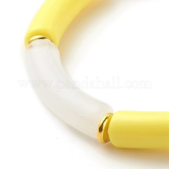 アクリルチューブビーズストレッチブレスレット  真鍮のビーズで  ゴールド  内径：2-1/8インチ（5.5cm）&nbsp;BJEW-JB07778-01