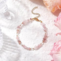 女性用天然宝石チップビーズブレスレット  304ステンレススチールチェーンエクステンダーとガラスビーズ付き  7-3/8インチ（18.6cm）&nbsp;BJEW-JB11742