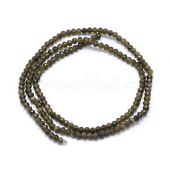 天然な金色の光沢のある黒曜石ビーズ 連  多面カット  ラウンド  2mm  穴：0.5mm  約113個/連  15.35インチ（39cm）&nbsp;G-E411-34-2mm