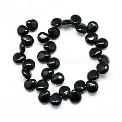 天然ブラックストーンビーズ連売り  トップドリルビーズ  ティアドロップ  12x9~10x5~6mm  穴：1mm  約33個/連  9.84インチ&nbsp;G-T005-01