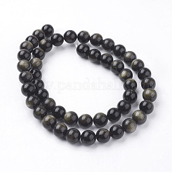 天然石ゴールデンシーンオブシディアンビーズ連売り  ラウンド  8mm  穴：1mm  約48個/連  15.5インチ&nbsp;X-G-C068-8mm-9