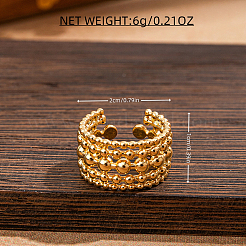 女性用、重ね着けできる中空円形の調節可能な真鍮製カフリング  ゴールドカラー  10x20mm  内径: 調節可能&nbsp;XW1533