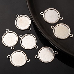チベット風合金フラットラウンドカボションセッティングコネクター  カドミウムフリー＆鉛フリー  アンティークシルバー  トレイ：18mm  29x21x2mm  穴：2mm  約416個/1000g&nbsp;TIBE-M022-09AS